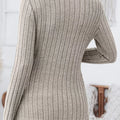 Ribbed Knit Notched Long Sleeve Top