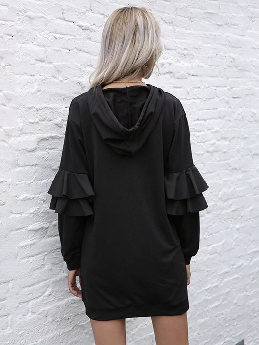 Ruffle Long Sleeve Hooded Mini Dress