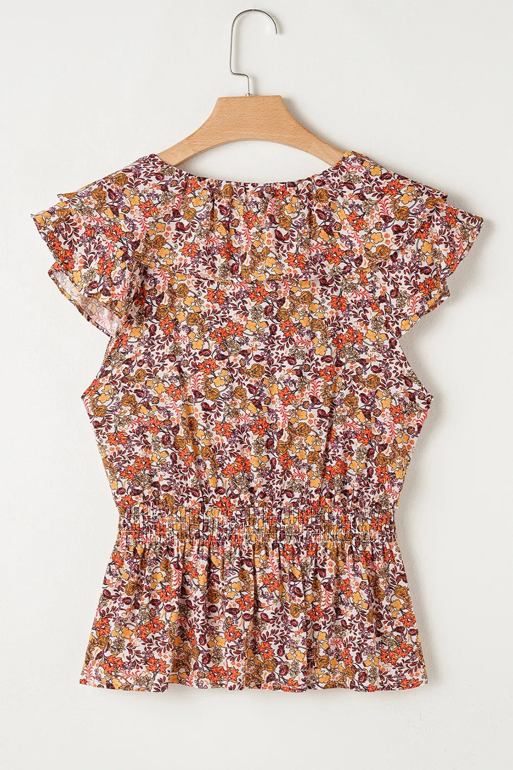 Floral Print Knot V Neck Ruffled Sleeve Blouse