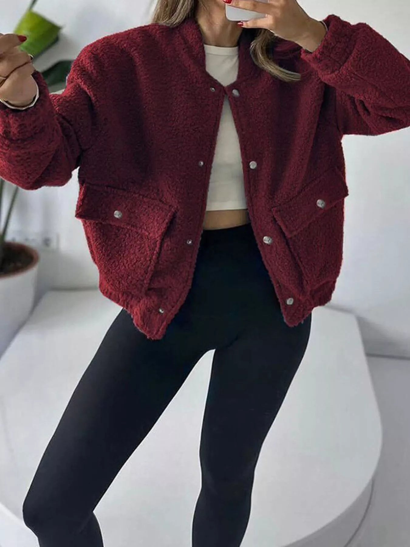 Sherpa Snap-Down Jacket Burgundy