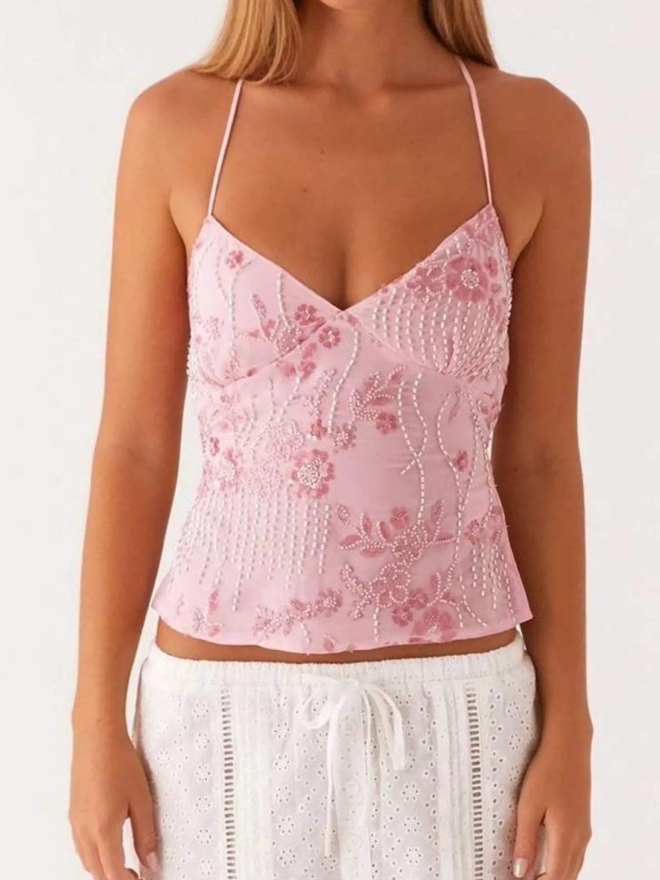 Embroidered Sequin Tie Back Cami