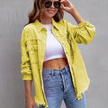 Distressed Drop Shoulder Denim Jacket Yellow