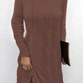 Casual Long Sleeve Hooded Knit Dress Dark Brown