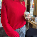Ribbed Round Neck Sweater Red