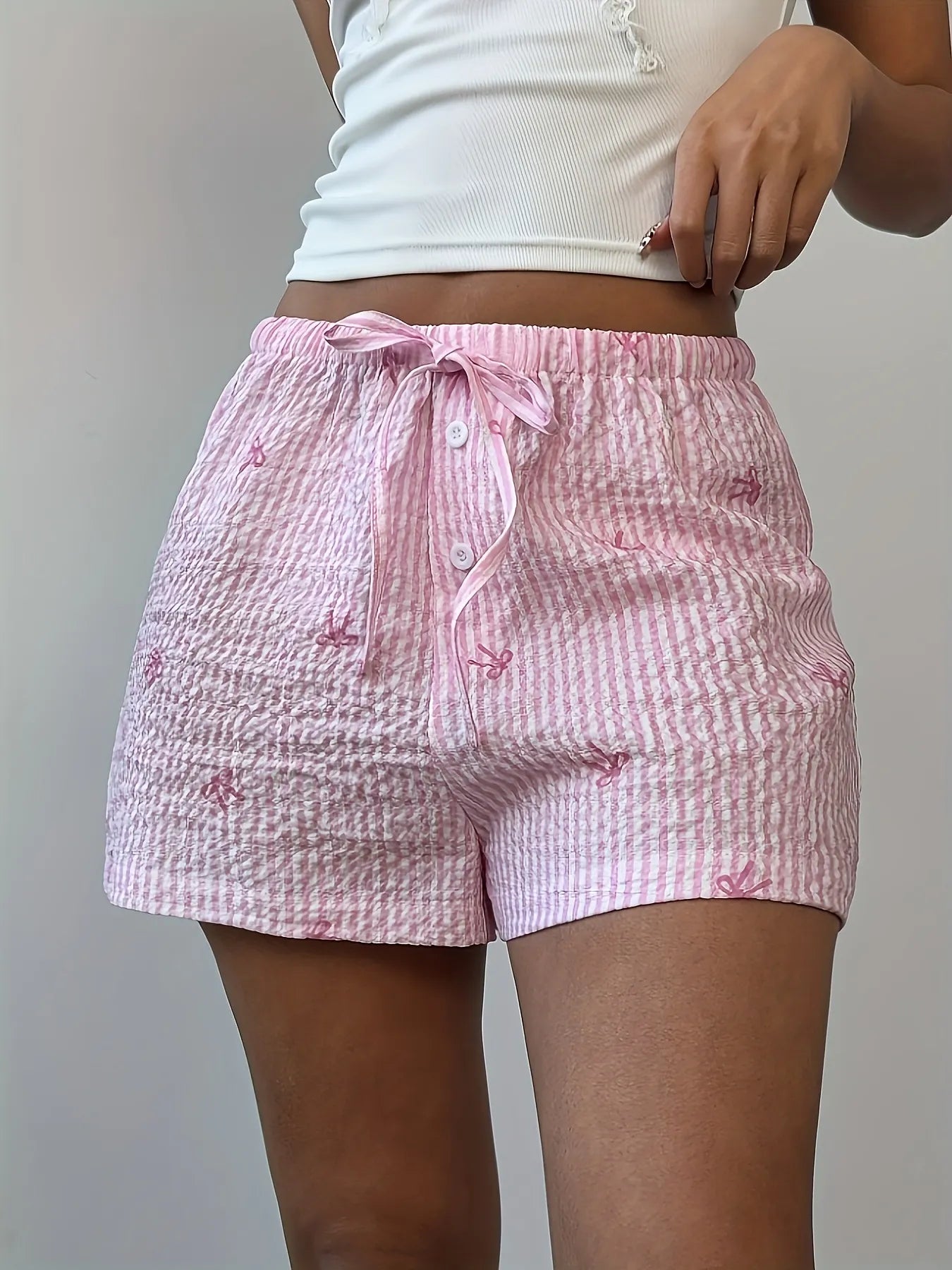 Bow Striped Drawstring Casual Shorts