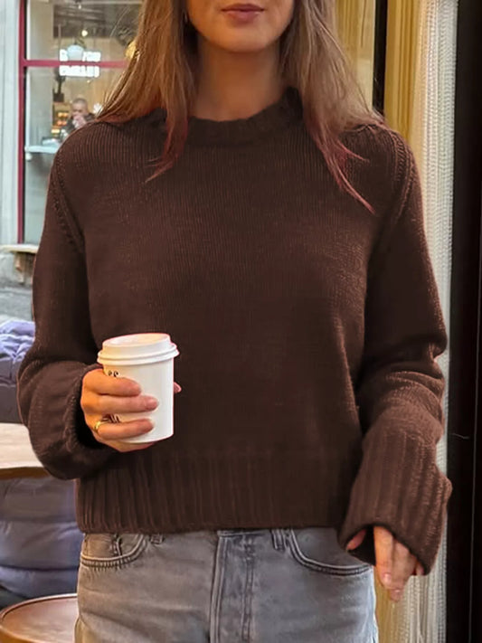Ribbed Round Neck Sweater Brown