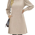 Ribbed Knit Puff Sleeve Casual Mini Dress Apricot