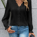 V-Neck Lace Detail Flounce Sleeve Blouse Black
