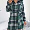 Plaid Button Front Tie Waist Shirt Dress