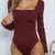 Square Neck Long Sleeve Bodysuit Burgundy