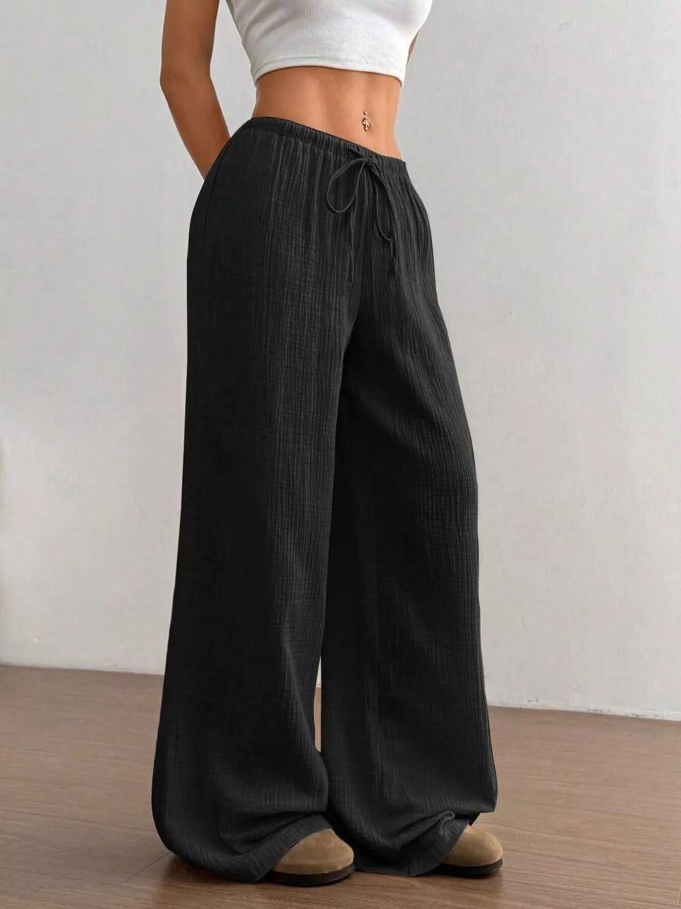 Full Size Drawstring Wide Leg Pants Plus Size