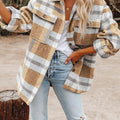 Plaid Button-Down Long Sleeve Jacket Khaki