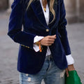 One Button Lapel Collar Long Sleeve Blazer Navy