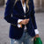 One Button Lapel Collar Long Sleeve Blazer Navy