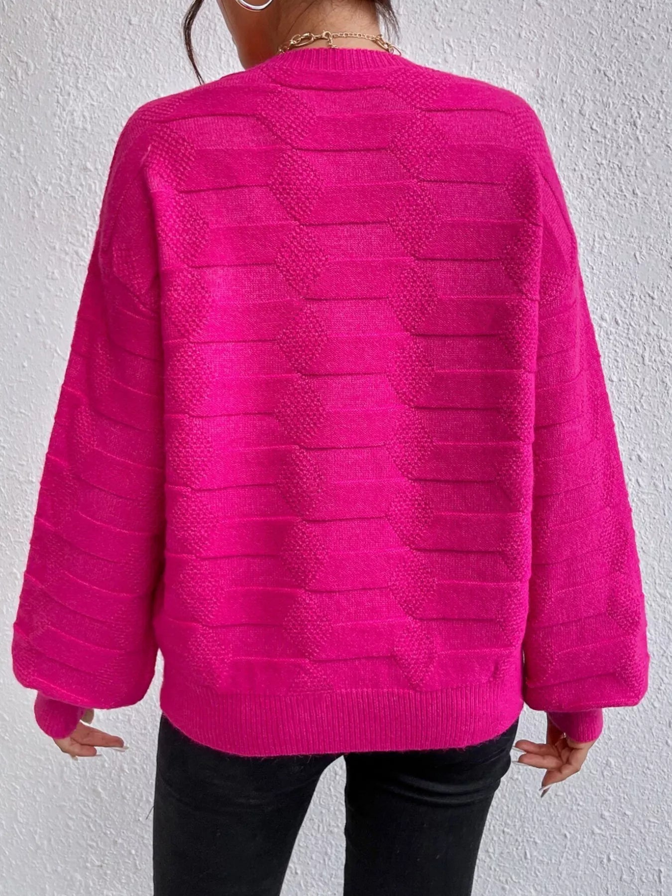 Textured Knit Round Neck Sweater