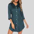Button Up Collared Neck Night Dress with Pocket Deep Teal