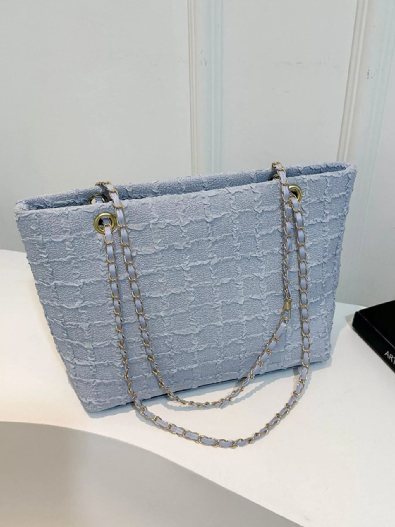 Tweed Chain Shoulder Bag Blue onesize