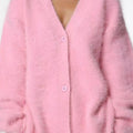 V-Neck Button-Down Cardigan Pink