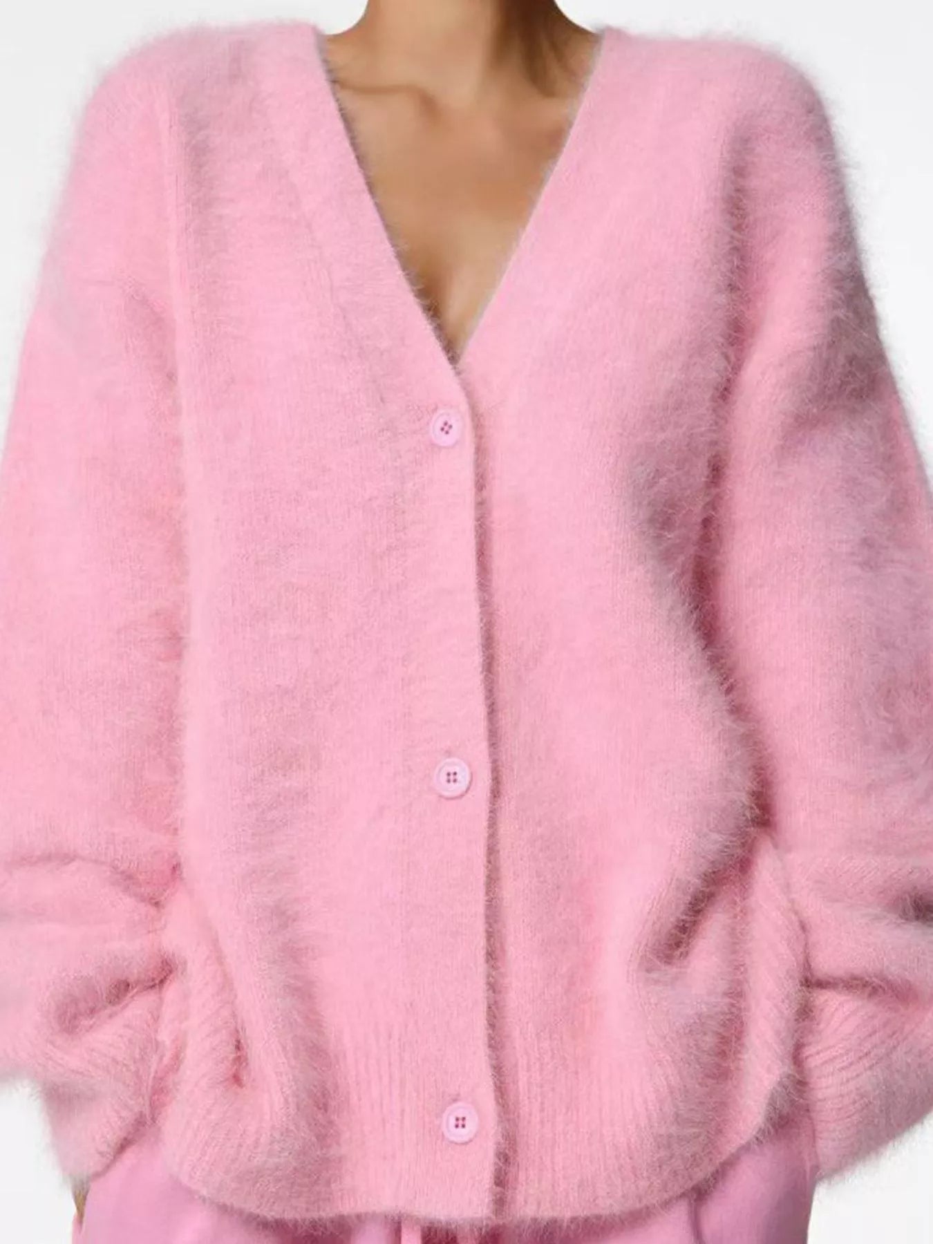 V-Neck Button-Down Cardigan Pink