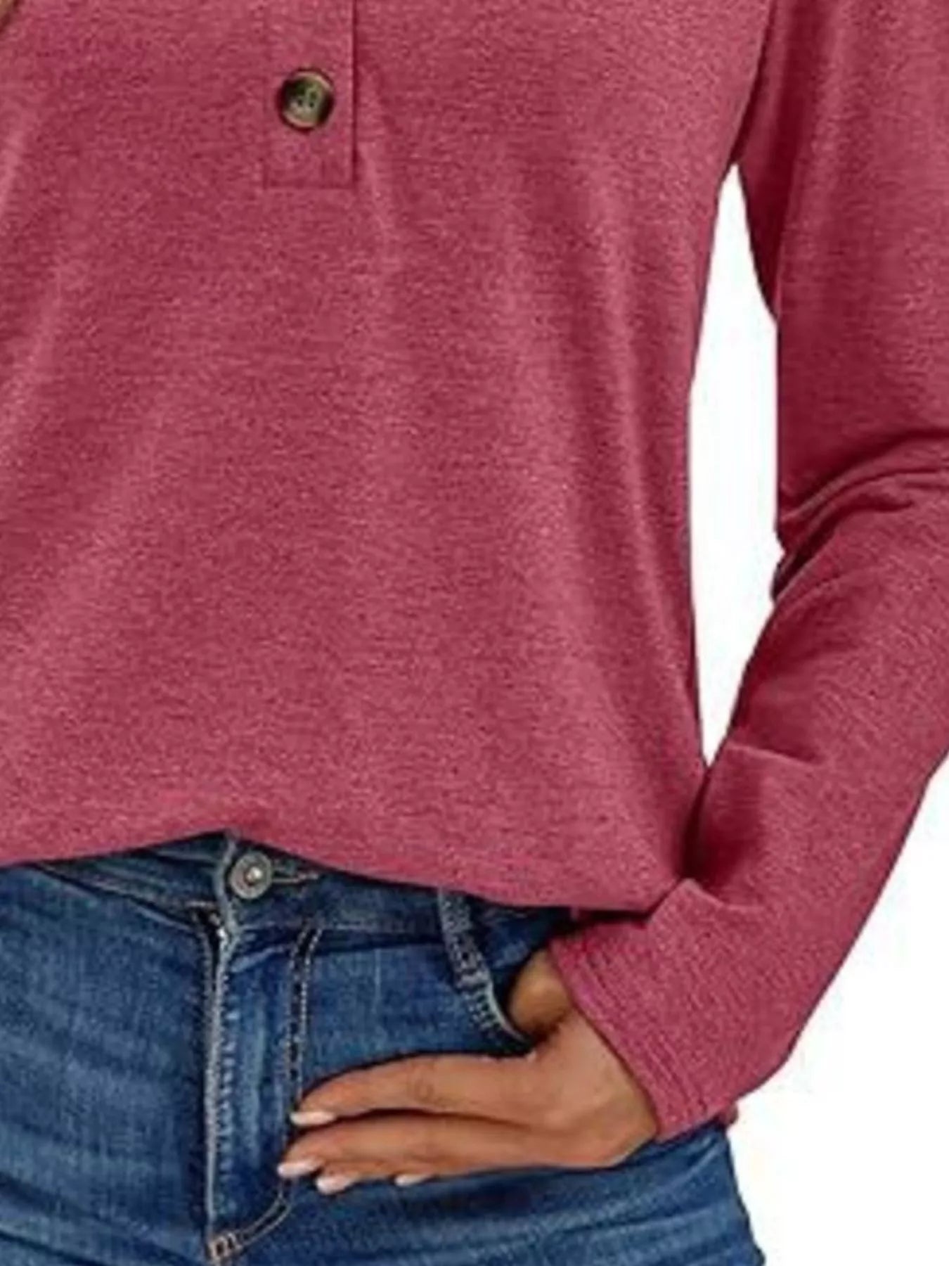 Casual Long Sleeve Button Detail T-Shirt