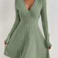 Ribbed Knit Wrap Mini Dress