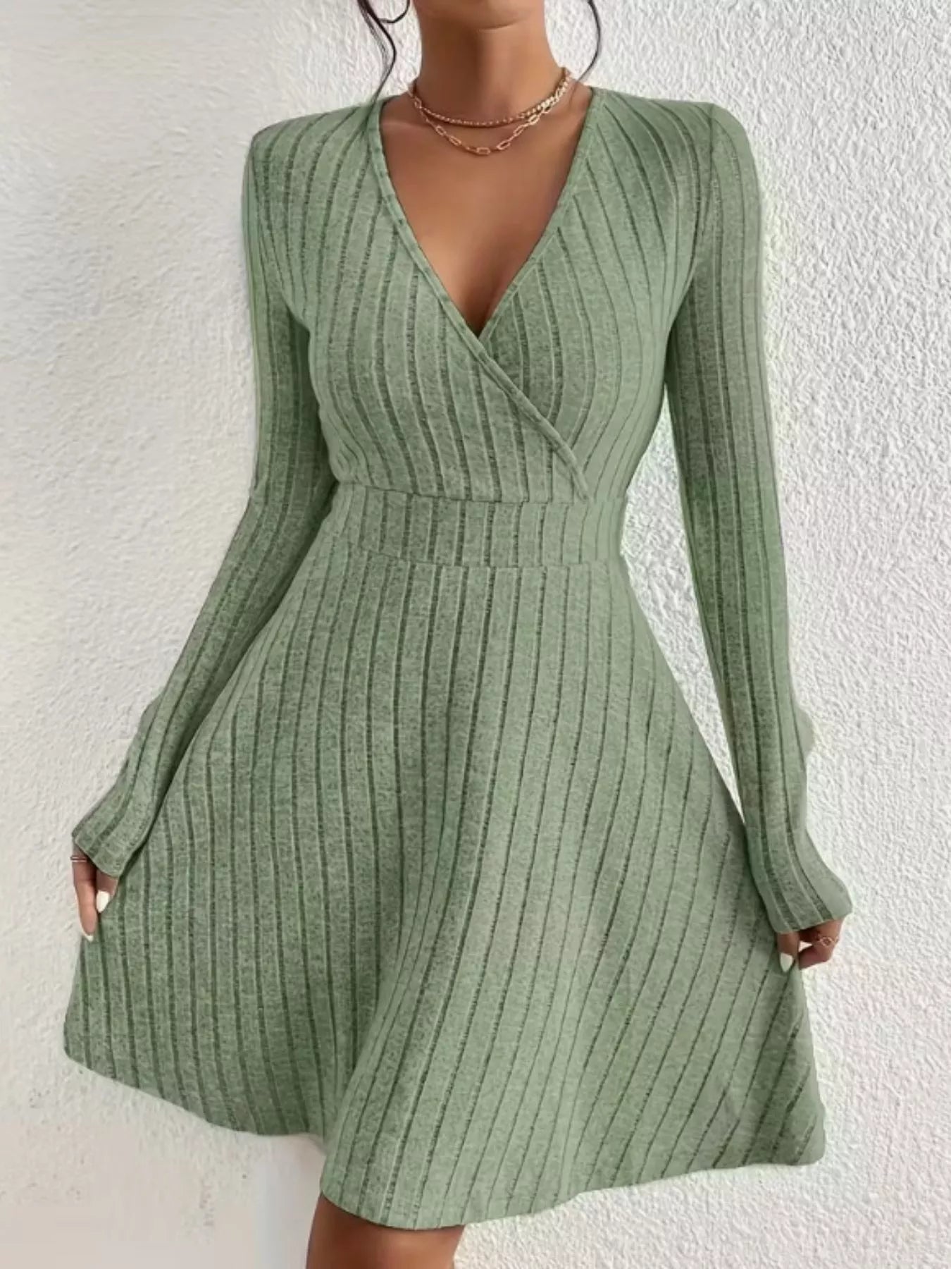 Ribbed Knit Wrap Mini Dress