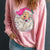 Santa Round Neck Long Sleeve Sweatshirt Blush Pink