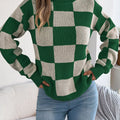 Checkered Turtleneck Long Sleeve Sweater