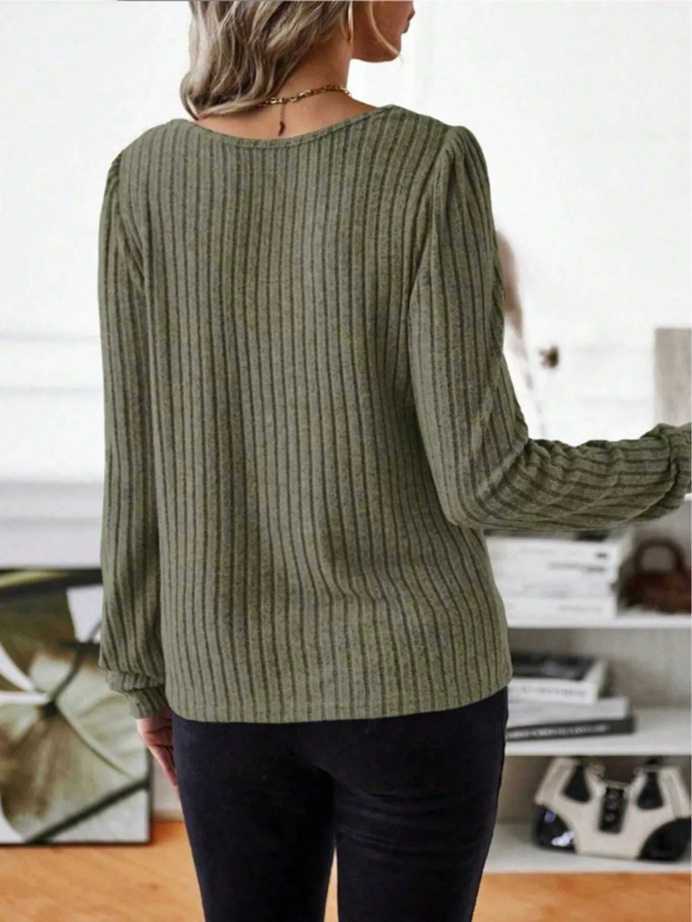 Ribbed Knit Long Sleeve T-Shirt