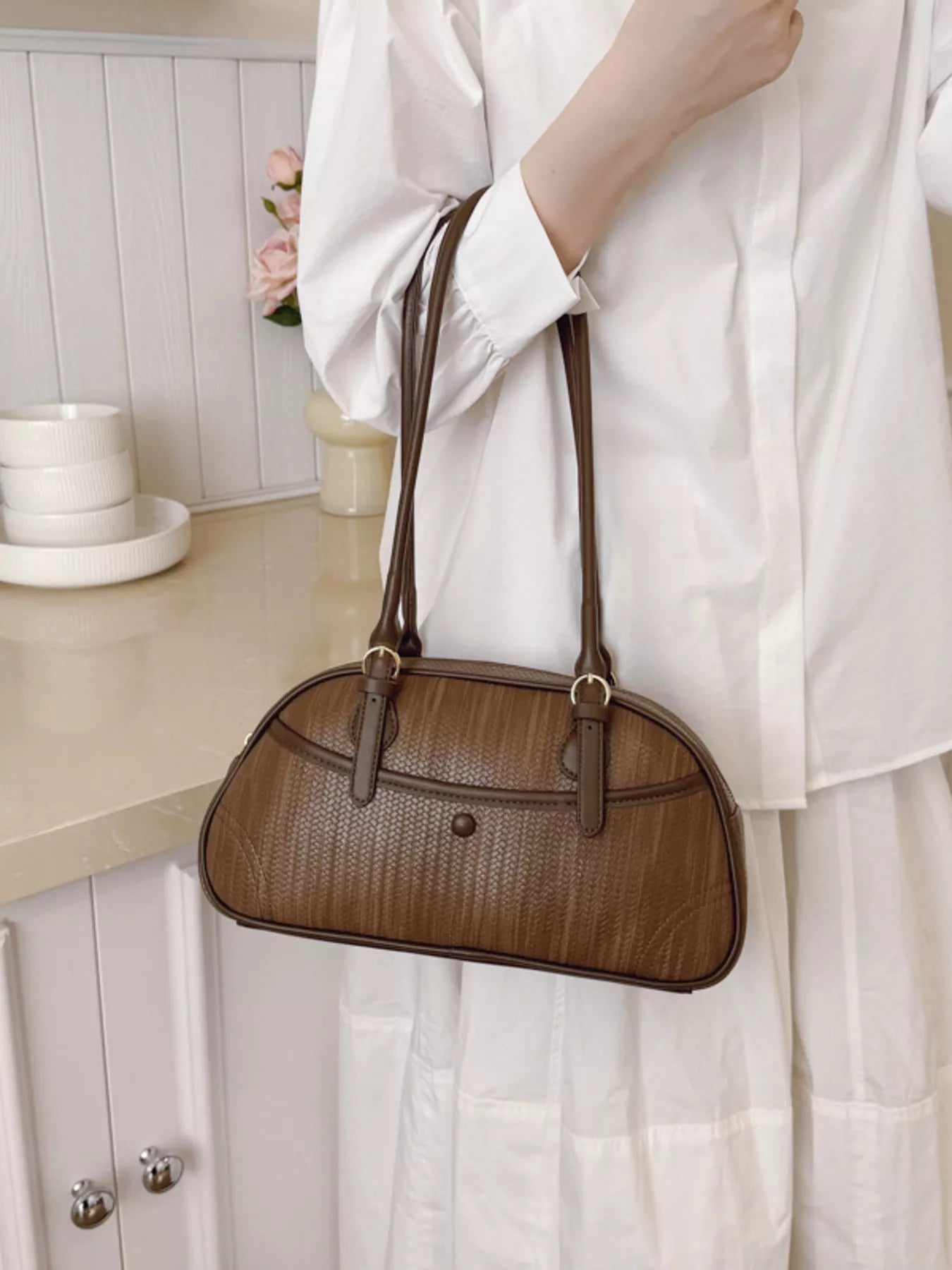 Vintage Buckle Shoulder Bag Brown One Size