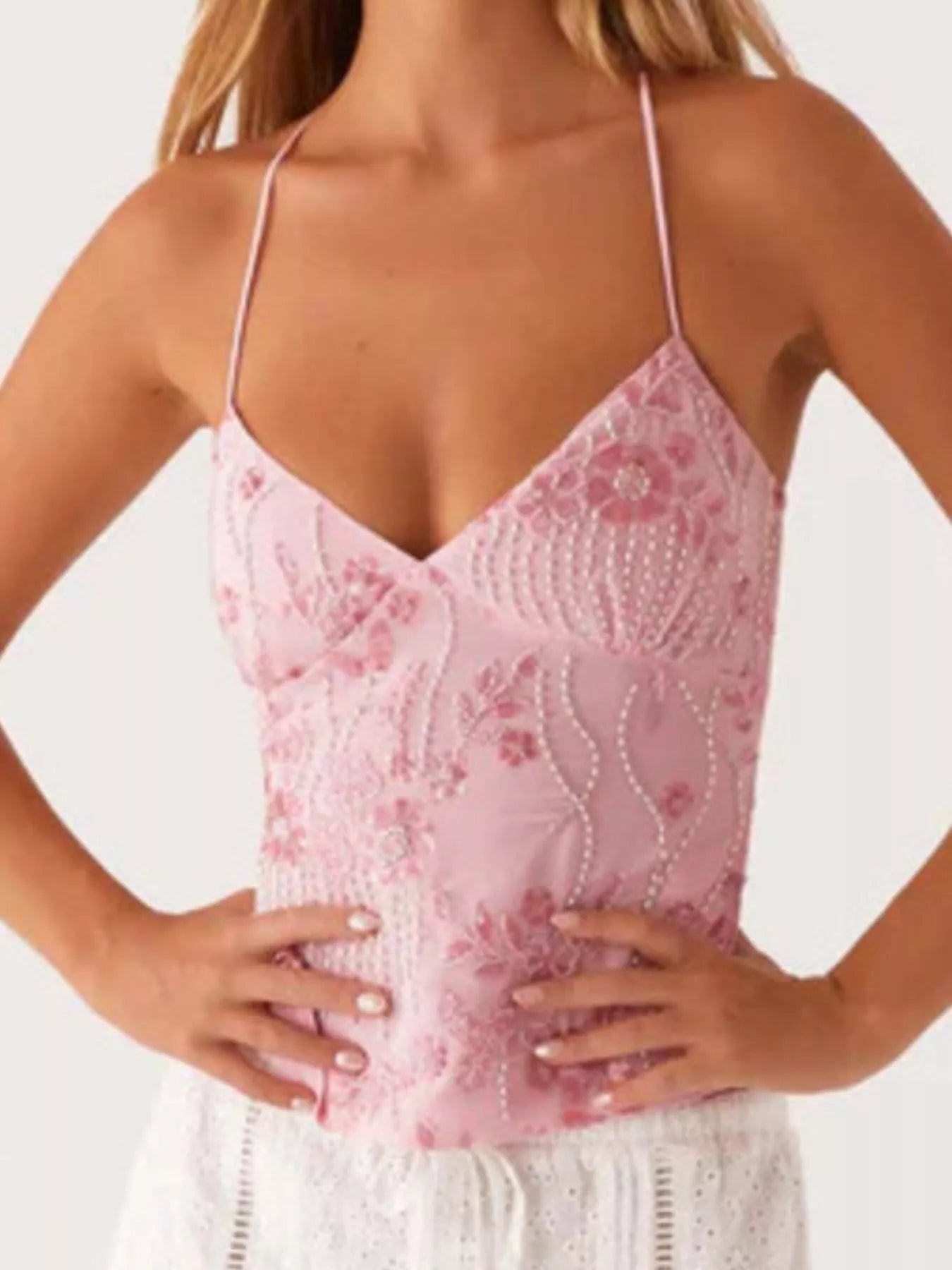 Embroidered Sequin Tie Back Cami