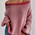 Striped Boat Neck Long Sleeve Sweater