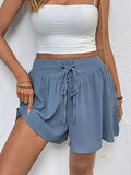 Swiss Dot Lace Up Shorts Light Blue