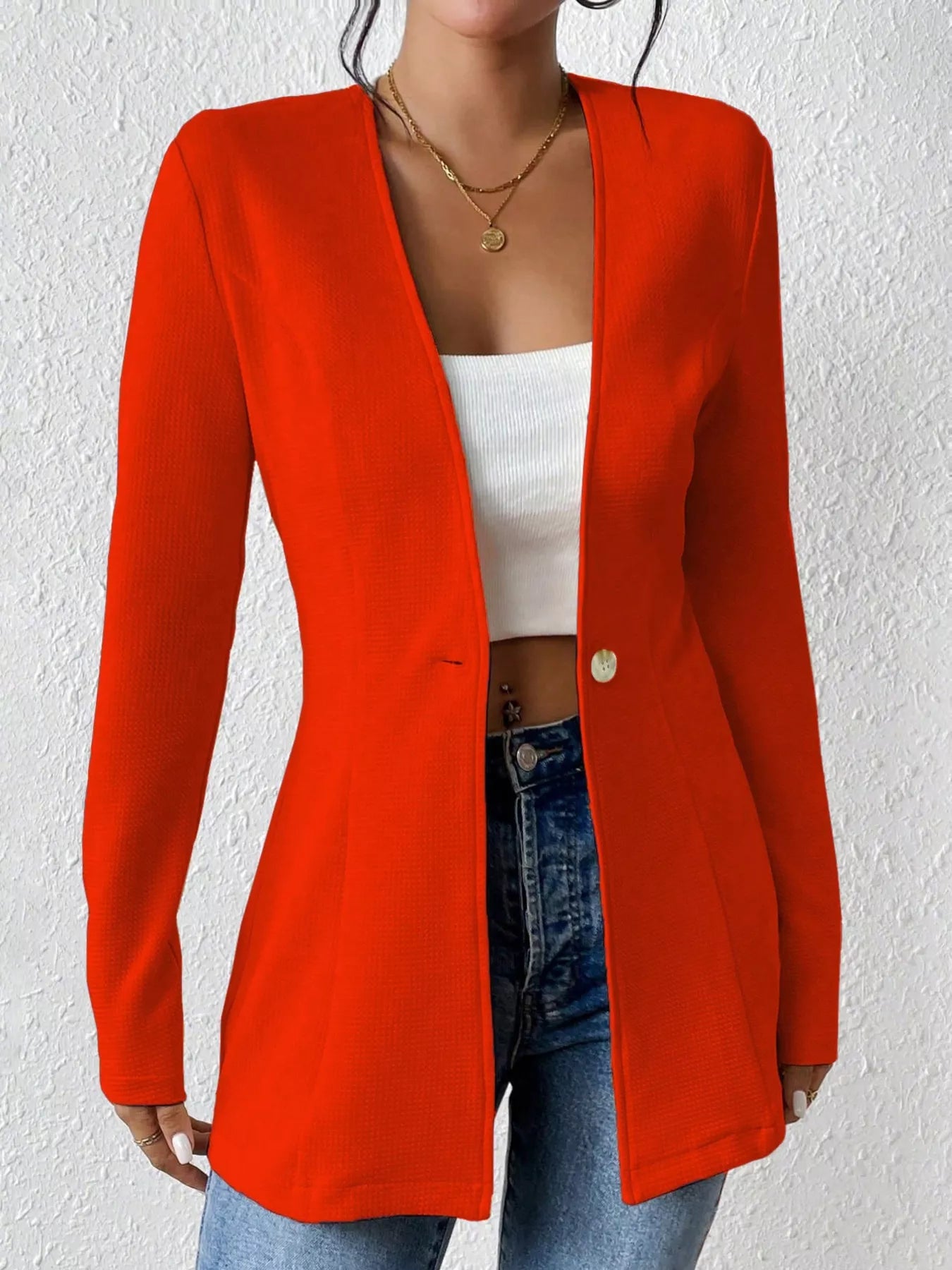 Single-Button Long Sleeve Blazer