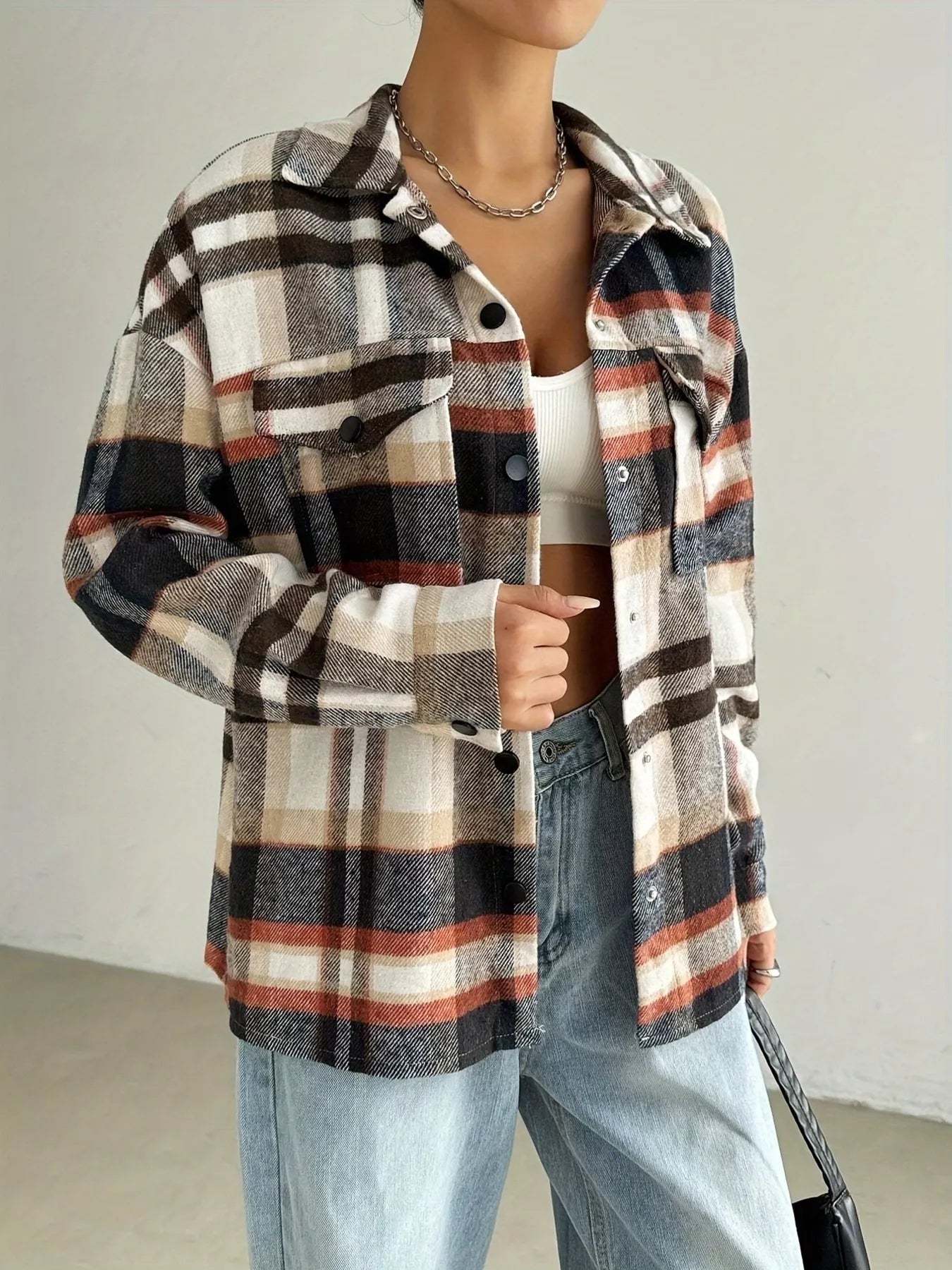 Relaxed Fit Plaid Snap Down Shirt