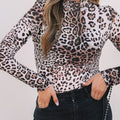 Leopard Print Long Sleeve Mock Neck Bodysuit