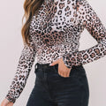 Leopard Print Long Sleeve Mock Neck Bodysuit