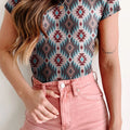 Western Aztec Print Mesh Slim T Shirt