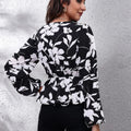 Floral V-Neck Balloon Sleeve Peplum Blouse
