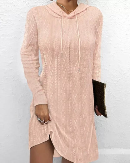 Casual Long Sleeve Hooded Knit Dress Watermelon pink