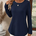 Plus Size Casual Waffle Knit Long Sleeve T-Shirt