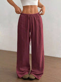 Full Size Drawstring Wide Leg Pants Plus Size Wine Red
