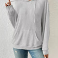 Ribbed Knit Long Sleeve Hoodie Grey