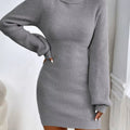 Turtleneck Ribbed Knit Sweater Dress Gray