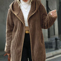 Open Front Ribbed Hooded Coat Taupe