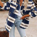 Plaid Button-Down Long Sleeve Jacket Navy Blue