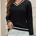 Classic Cable Knit V-Neck Sweater Black