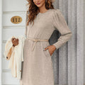 Ribbed Knit Puff Sleeve Casual Mini Dress