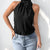 3D Flower Grecian Neck Bodysuit Black