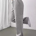 Relaxed Fit Drawstring Waist Solid Pants Light Gray